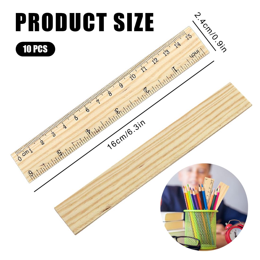 Set Di 10 Righelli In Legno Di Faggio 16 Cm Con Scala Mm E Cm – Ideali Per Scuola E Ufficio, Certificati FSC