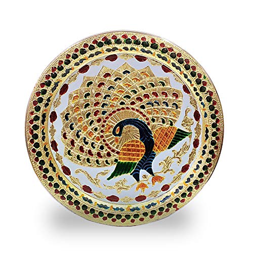 Craftsman Karwa Chauth Decorative Pooja Thali Platter Beautiful Peacock Design For Hindu Temple Rituals, Mandir Accessory - Diwali Gift,Pujan Karvachauth Deepawali Indian Gift Items Nakshi Plate #TOP4