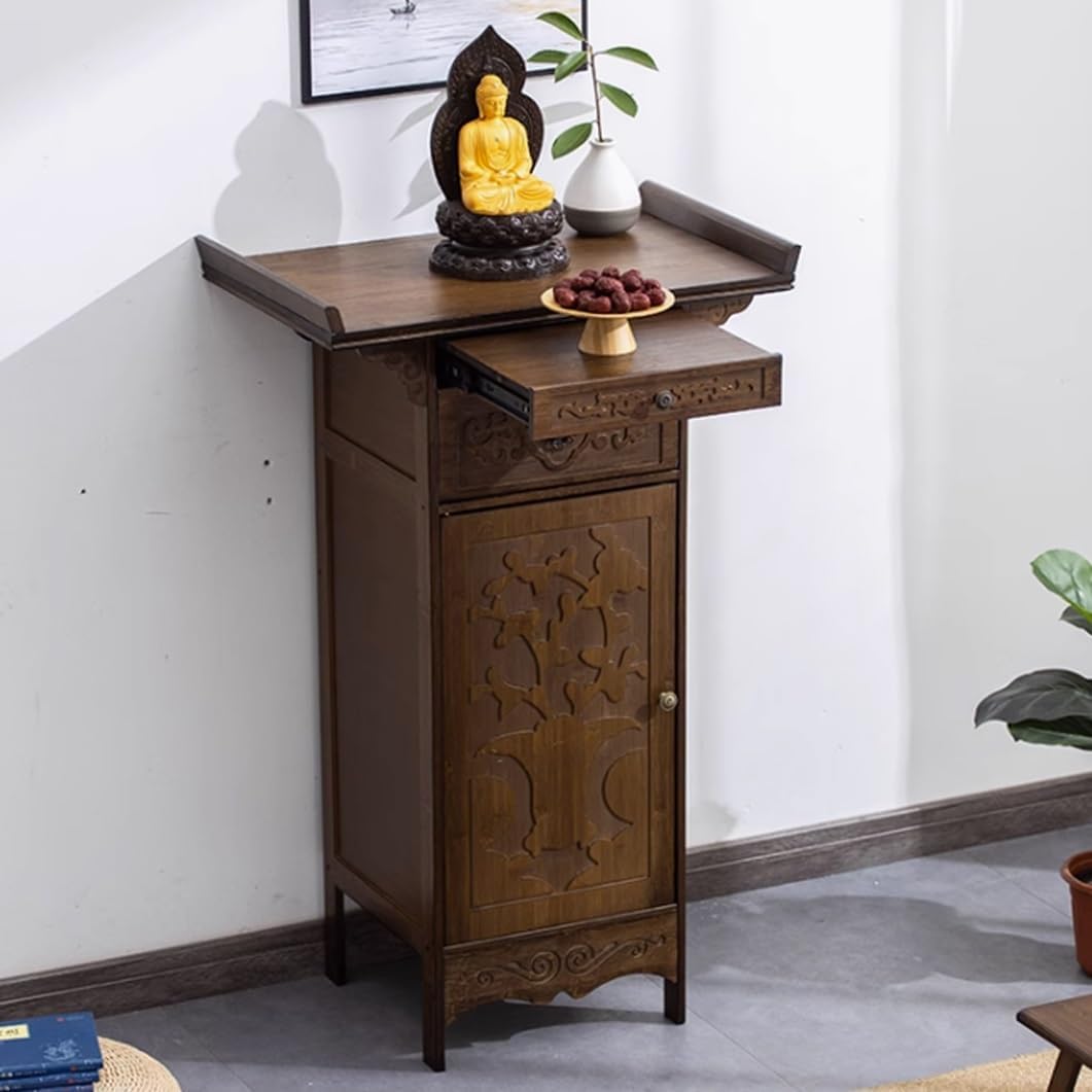 YVYKFZD Small Shrine Altar Table, Chinese Cabinet Buddha Niche, Bamboo Altar Cabinet Meditation Table, Household Buddhist Altar Offering Table(Walnut,66cm/25.9")