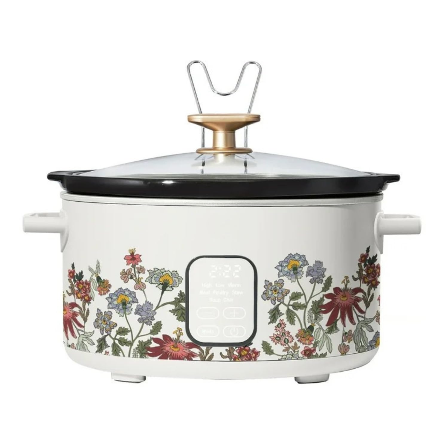 6 Quart Programmable Slow Cooker 5 Cooking Presets Digital Timer Dishwasher Safe Crock Pot Wildflower White Icing