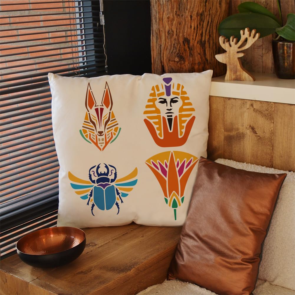 FINGERINSPIRE 9Styles Egyptian Pattern Stencils with a Brush 15x15cm Eye of Horus Painting Stencils Pyramid Stencil Ancient Egyptian Lotus Stencil PET Black Cat Template for Wood Wall Floor - Image 4