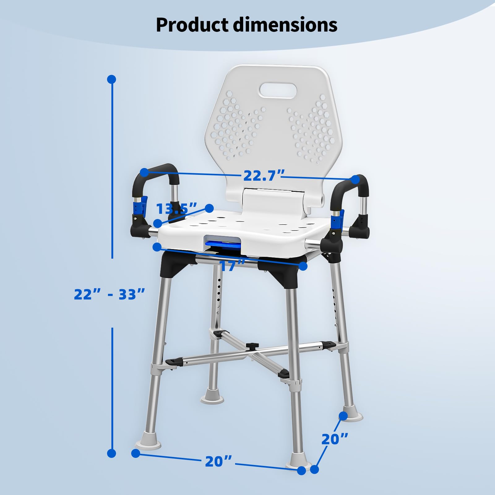 DrSuppor Silla de ducha giratoria de 360 grados, asiento de ducha ajustable con brazos giratorios para duchas o bañeras interiores, silla de ducha giratoria antideslizante para ancianos discapacitados