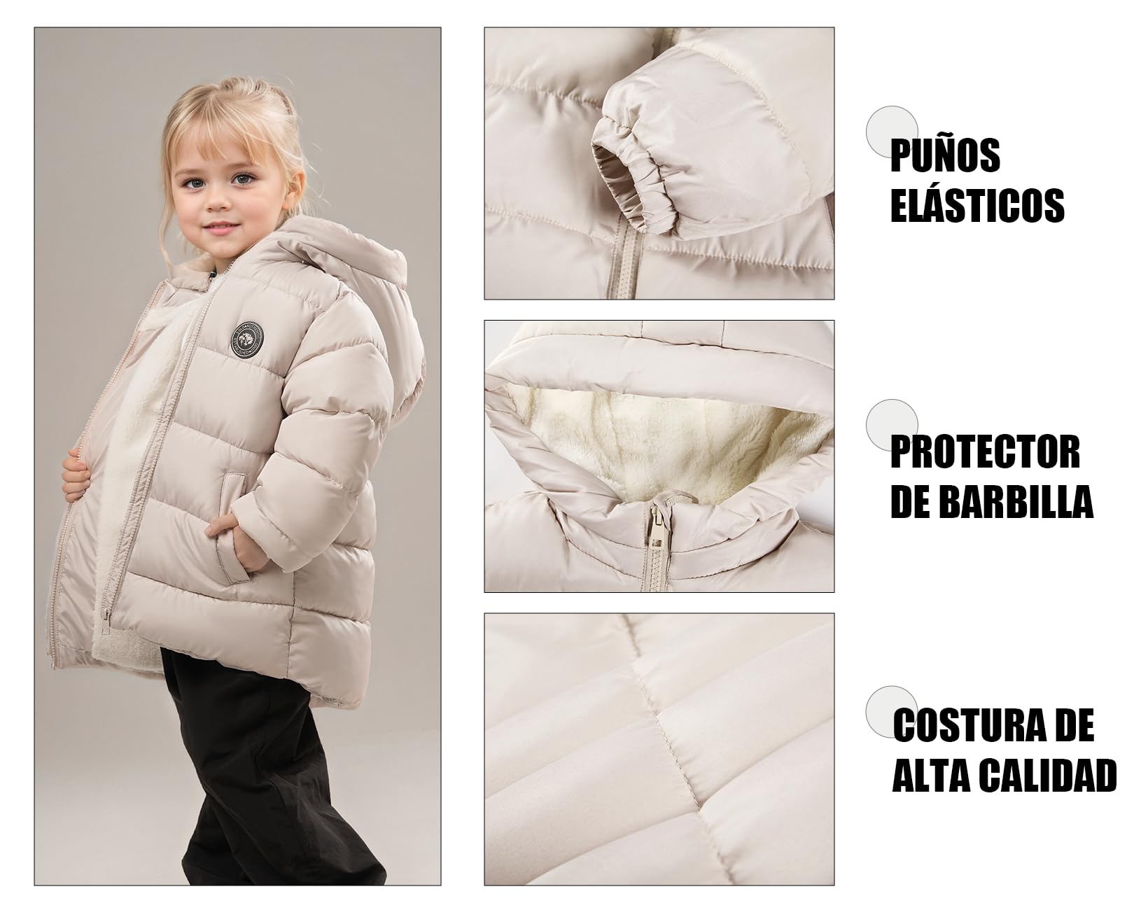 SOLOCOTE Abrigo de invierno para niñas impermeable relleno sintético forro polar capucha chaqueta acolchada