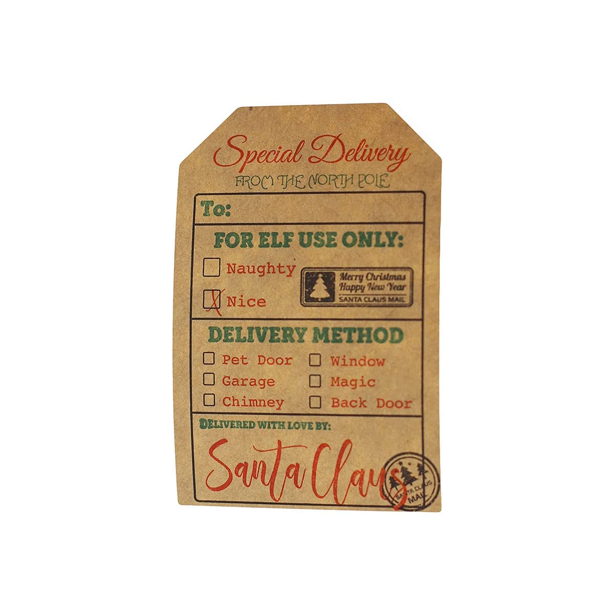 Etichette adesive per regali di Natale, in carta kraft naturale, 5 x 7 cm, 100 etichette totali