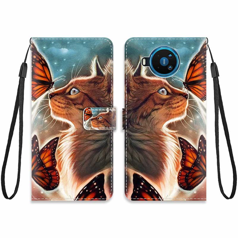 KARTXITAI Funda Compatible con Nokia 8.3 5G,PU Carcasa Libro con Tapa magnético Flip Case en Cuero Antigolpes Cover con Dibujos Ranura Tarjeta Soporte Cartera-Gato,Mariposa