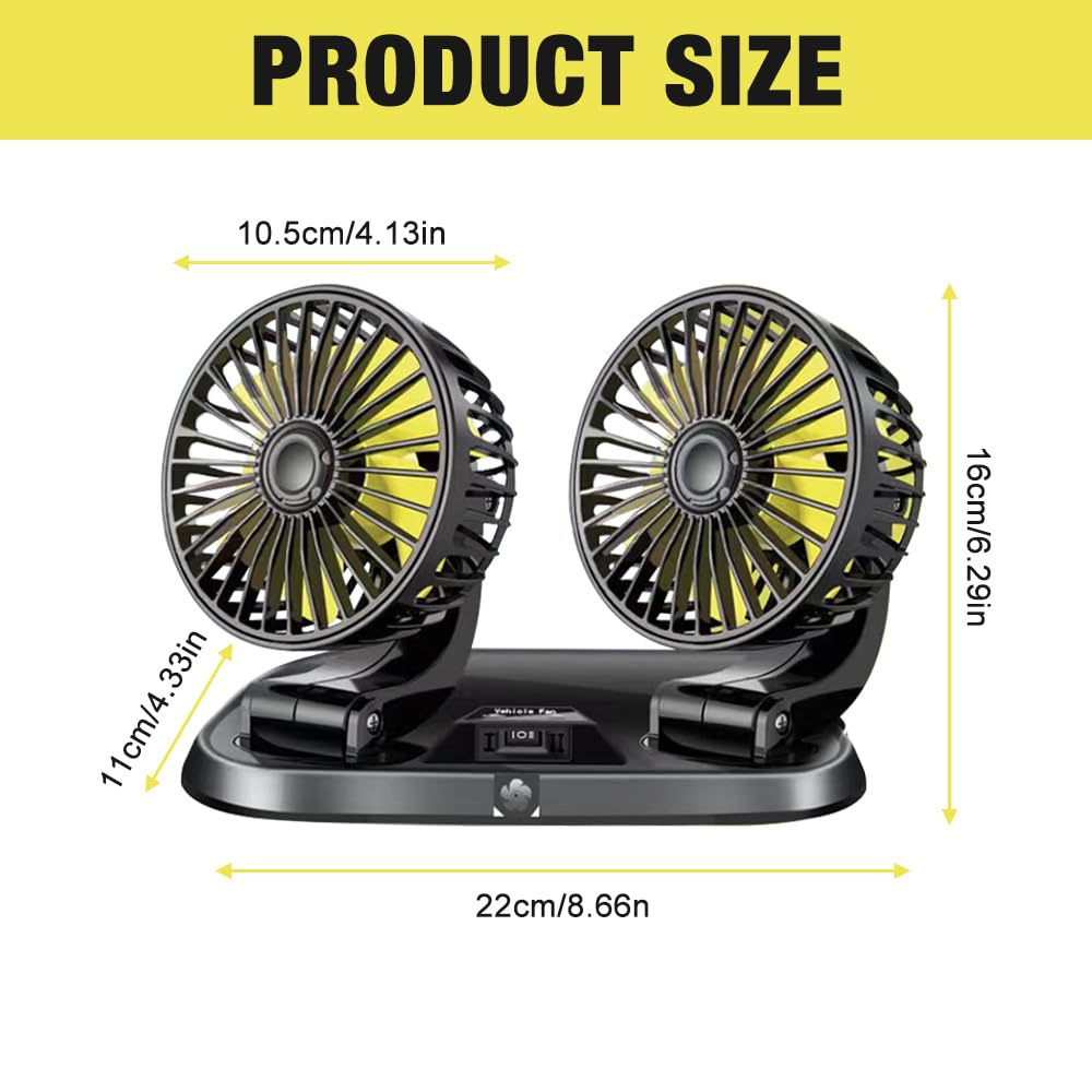 Mineup Auto Ventilator, 12V Doppelkopf Autolüfter Gebläse, Kfz Lüfter Mit 2 Geschwindigkeiten & 360°-Drehung, Doppelventilator, Einstellbar Ventilator Für Auto SUV RV Boat Camping
