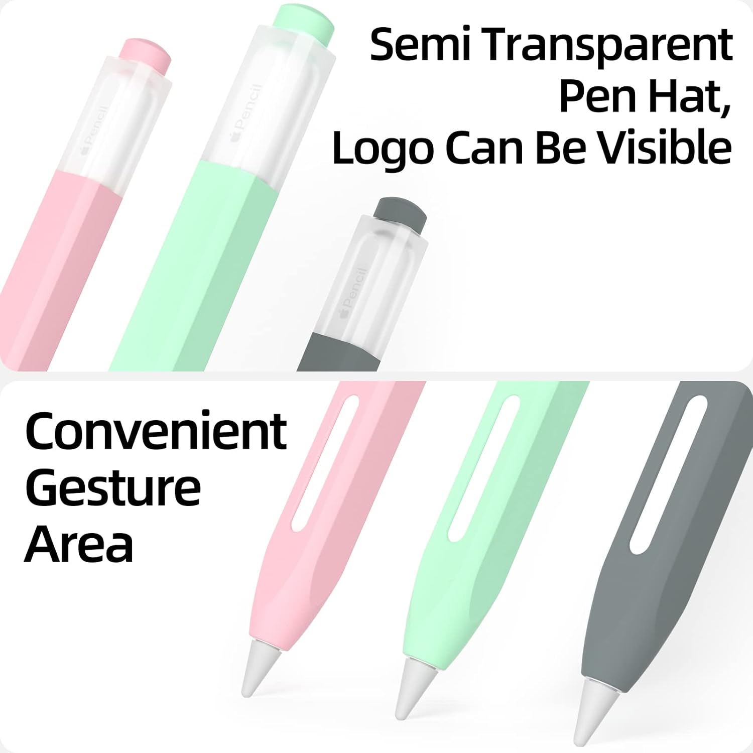 [3 Pack] Pencil Case for Apple Pencil pro/2nd Gen, Classic Design, Durable Silicone Case, [with 10 Silicone Tip Cover], Pink, Gray, Mint