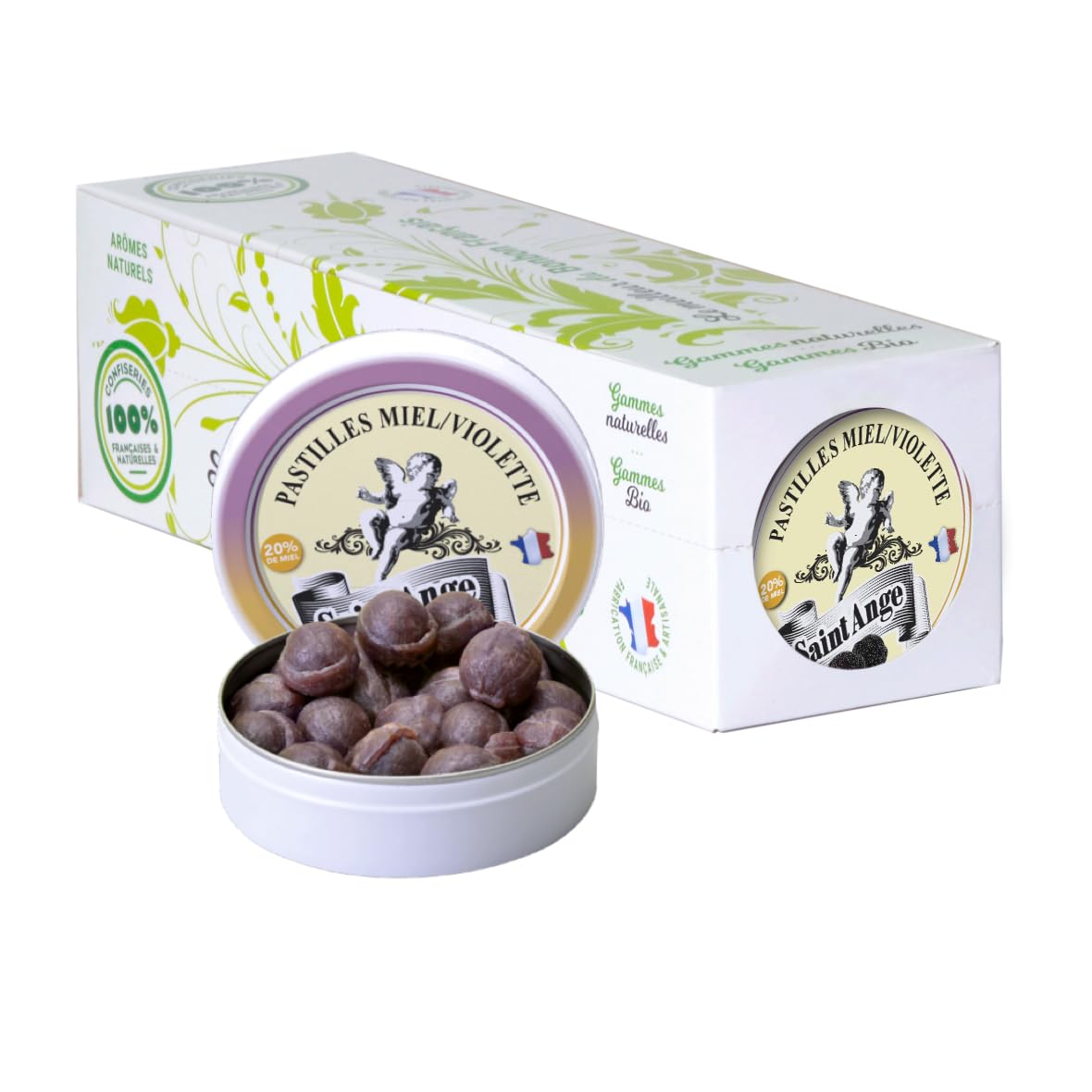 Lot de 10 boites Miel Violette Pastilles Saint-Ange Bonbons Traditionnels 100% Français Miel Violette
