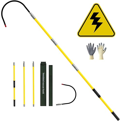 Professional Insulated Rescue Hook, Yellow, 220KV High Voltage, Epoxy Resin, 3-Section Telescopic, 9.8FT Length, Heavy Duty Load Capacity 220lb (Yellow, 9.8ft /3m)