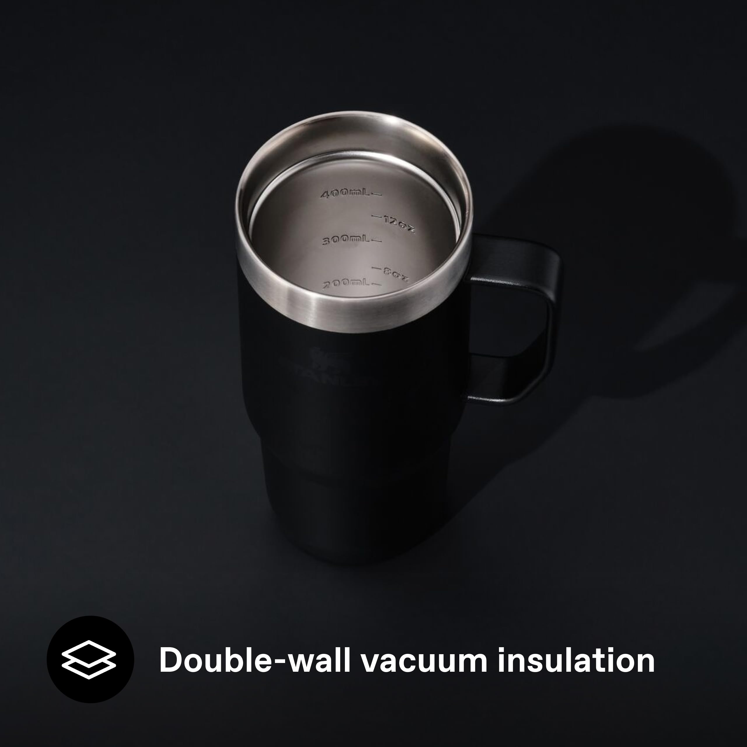 STANLEY 1913 Everyday Suburban Travel Mug 0.47L - Black | Hält 1,5 Std. heiß - Kühlt 5 Std. - 20 Std. eisgekühlt - BPA-frei - Spülmaschinenfest - Edelstahl