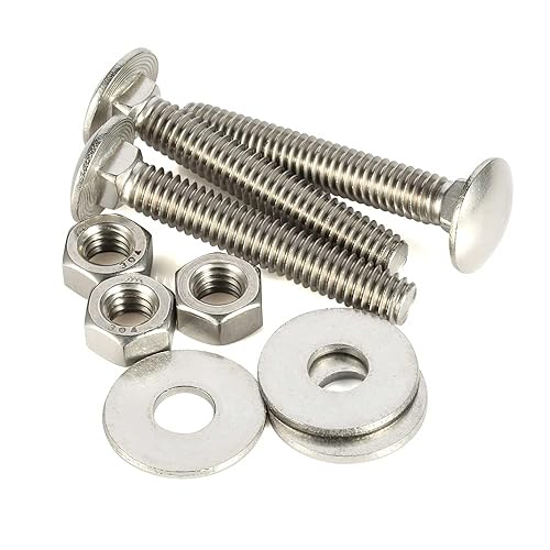 Miniatura 11 de Kit de tornillos y tuercas de carro de 1/4-20 x 2 arandelas planas, tornillos de cuello cuadrado de cabeza redonda, acero inoxidable (304) 18-8, 10