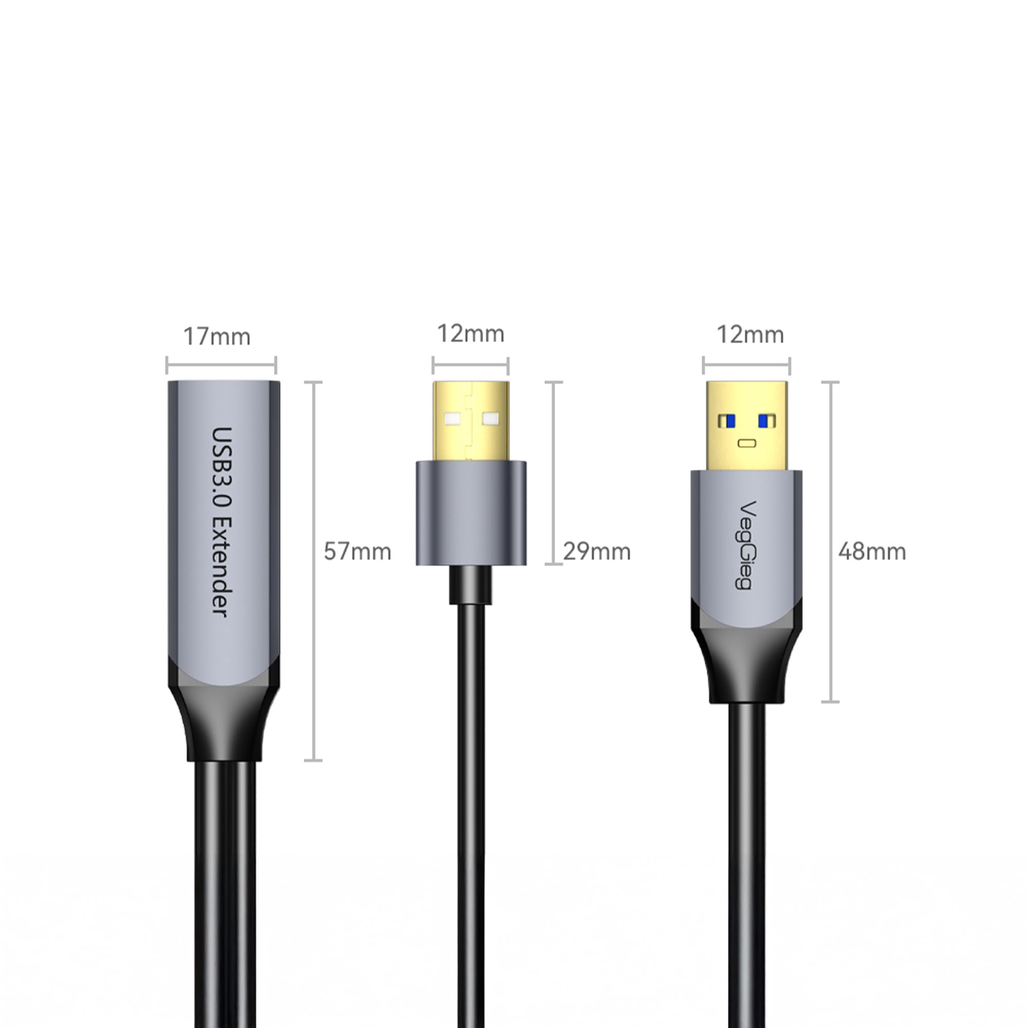 Veggieg USB 3.0 Uzatma Kablosu Sinyal Güçlendirici Extender Destekli USB-A Uzatıcı Kablo 10 Metre