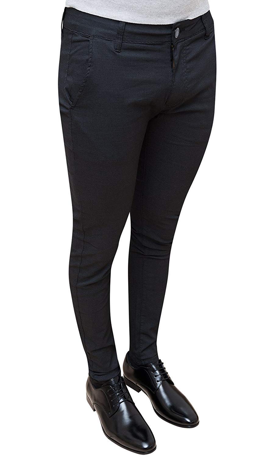 Pantaloni Uomo sartoriali Nero in Micro Fantasia Casual Elegante Slim Fit Aderenti in Cotone