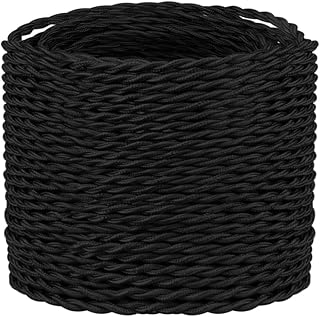 Helunsi 32.8ft Twisted Cloth Covered Wire, Black 18/2 Cloth Covered Electrical Wire, 18 Wire Gauge 2-Conductor Fabric Covered Lamp Cord, Vintage Twisted Cloth Covered Wire, for DIY Projects (Black)