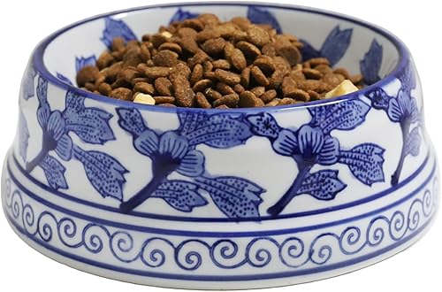 Miniatura 2 de Aimusego Cuenco de cerámica pintado a mano para perros, cuenco para mascotas, bonito plato de comida para mascotas azul y blanco, cuenco de agua