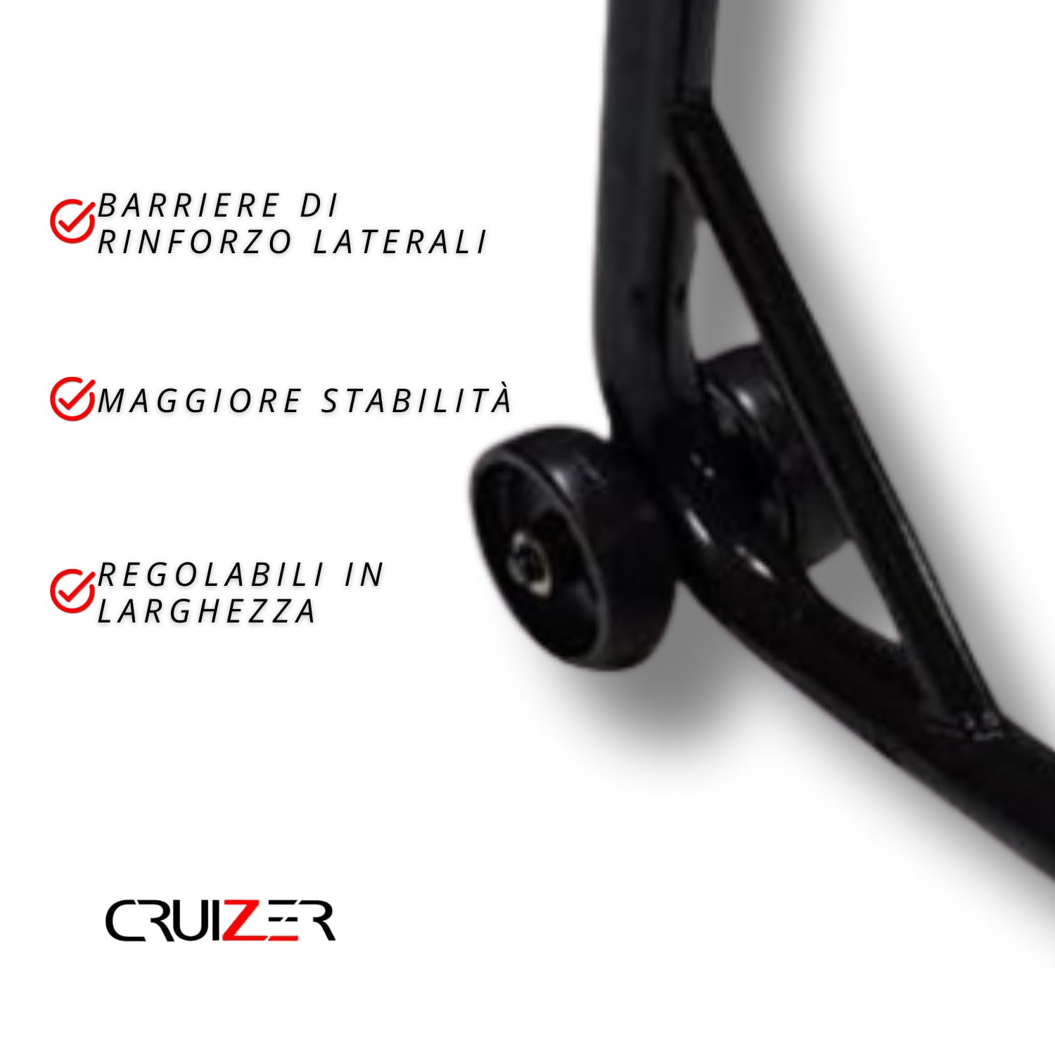Cruizer Cavalletto Posteriore Alza Moto Attacchi a Forchetta Regolabile con 4 Ruote Sottostanti Barre Rinforzi Laterali con Portata Max 300 Kg