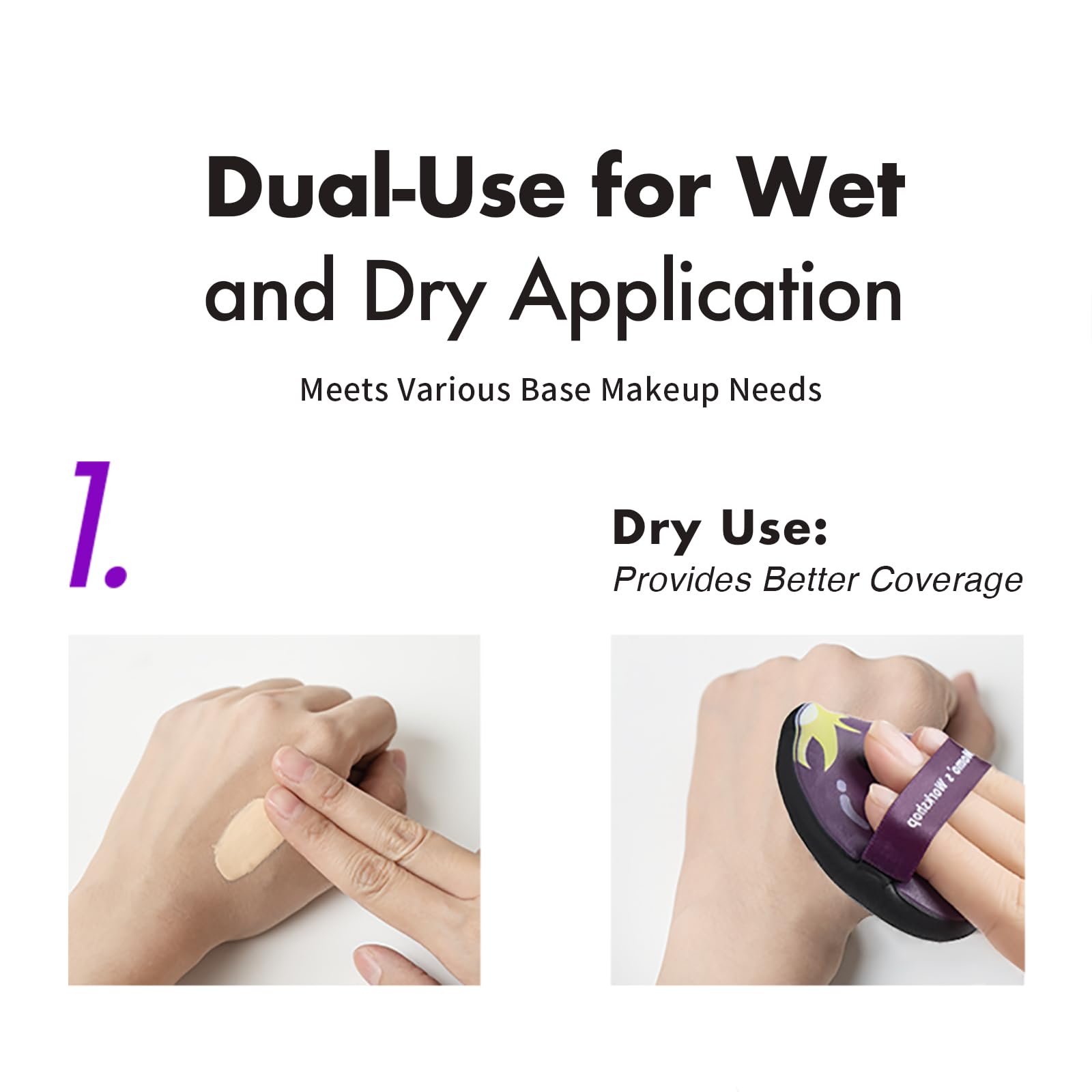 Eggplant Makeup Sponge Set, Dual Wet & Dry Use, Reinforced Strap, Even Foundation Application - Image 3
