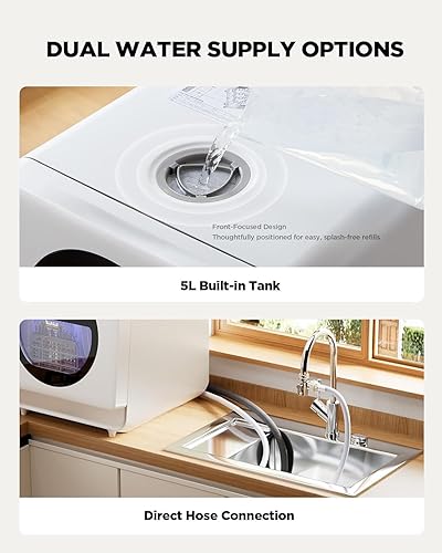 Miniatura 6 de Silonn Lavavajillas portátil para encimera con control de aplicación, mini lavavajillas con tanque de agua de 5 litros para apartamentoscaravanas,