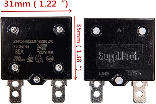 Miniatura 3 de 35A 125/250VAC 50/60Hz 50VDC Fusible de relé de reinicio automático, interruptor térmico Disyuntor Protector de sobrecarga de corriente niños