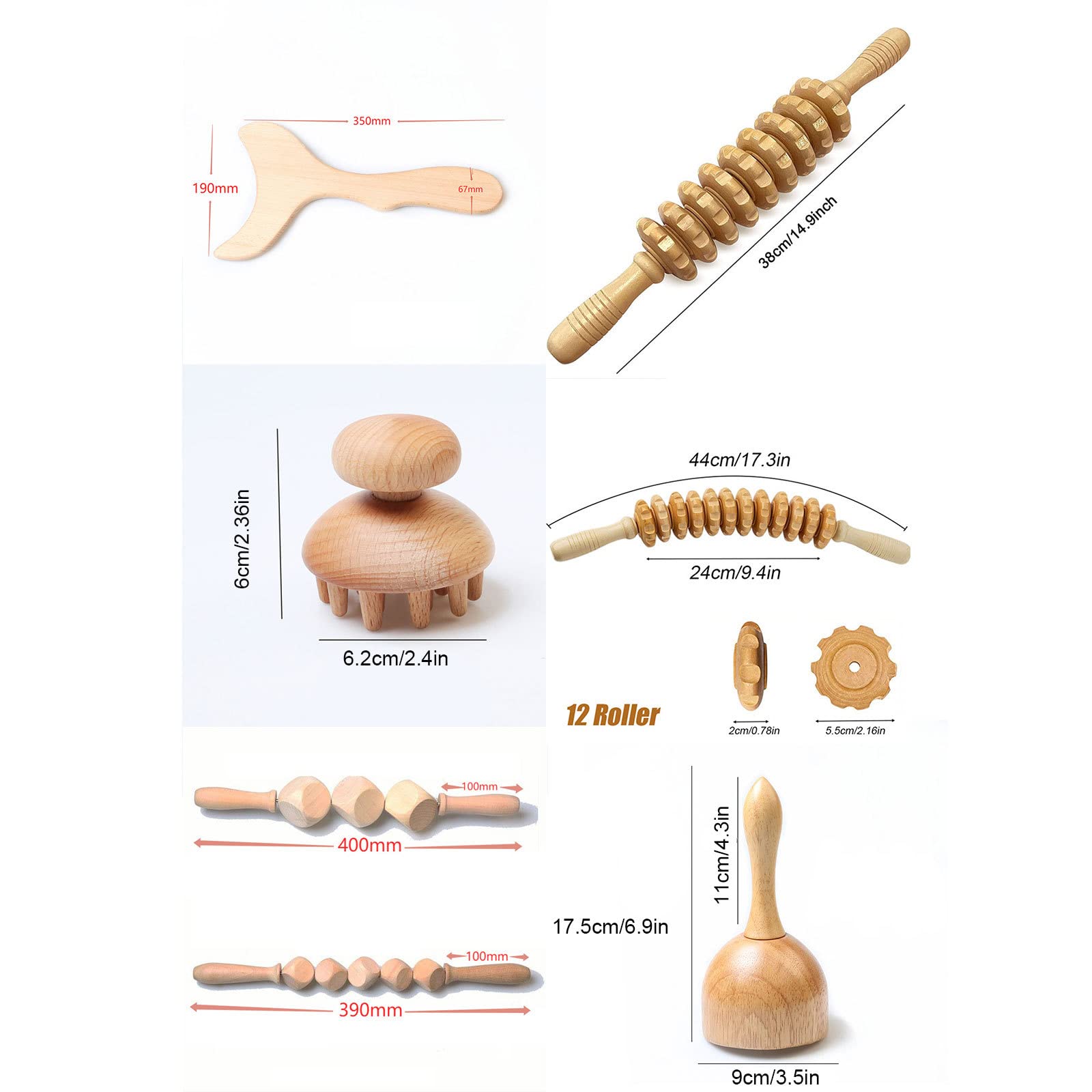 AADECOR Outils de Massage de thérapie par Le Bois 7 en 1 Masseur de Drainage lymphatique Outils de Massage corporel en Bois pour Masseur Anti-Cellulite, remodelage et modelage du Corps