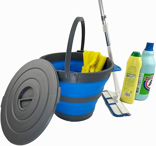 Miniatura 6 de SAMMART Cubo de pesca plegable de 2.64 galones con tapa de bloqueo, cubo de agua de plástico portátil, maceta de agua para exteriores que ahorra