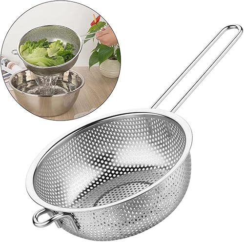 Miniatura 8 de Colador de lavabo de acero inoxidable con asa, colador de alimentos de cocina de malla fina, coladores grandes de metal para pasta, fideos, verduras