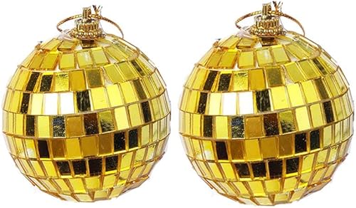 Paquete de 2 adornos de bola de discoteca de espejo, decoración de fiesta de discoteca de los años 70, bola colgante para fiesta o efecto de luz de