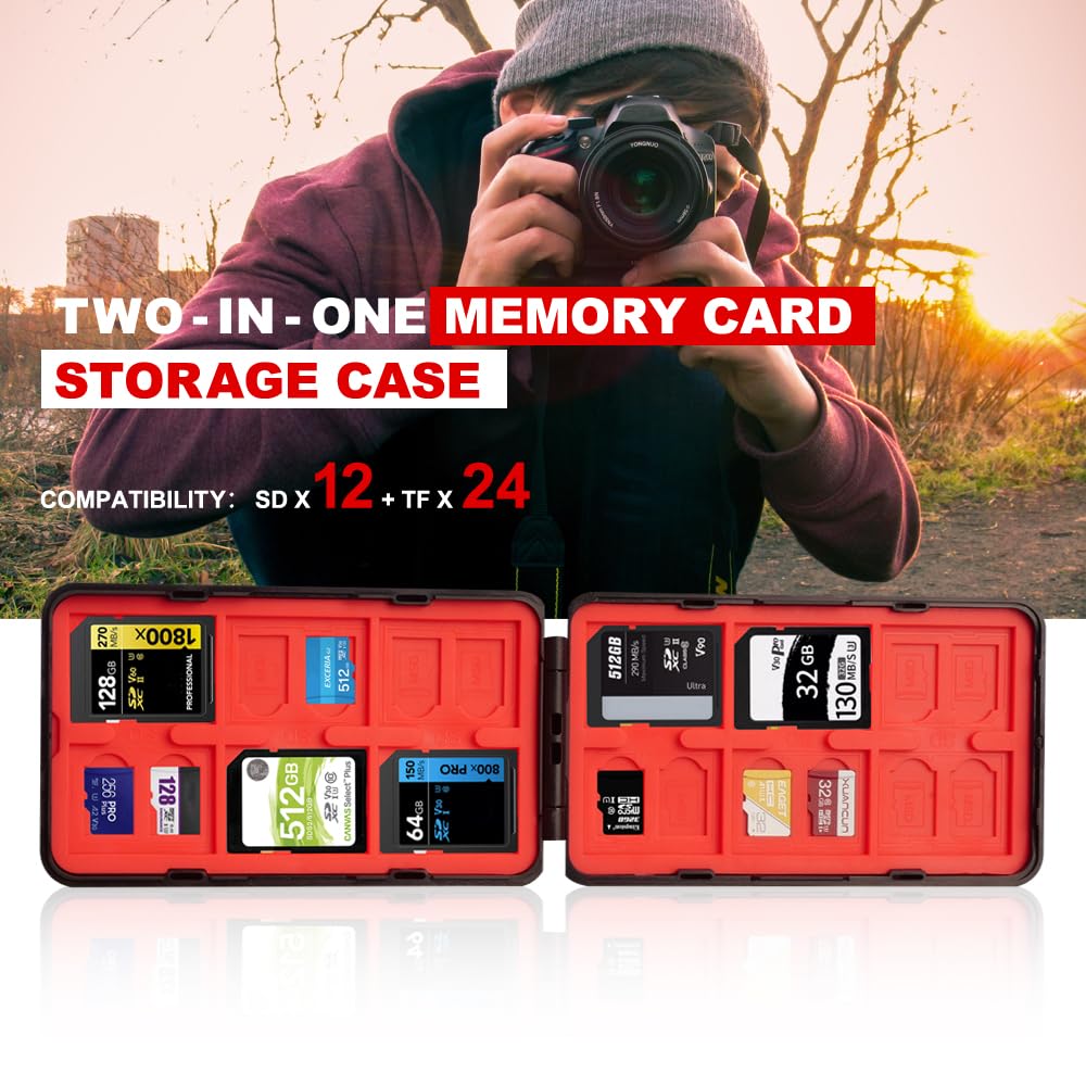 Memory Card Holder Case, LYNCA Camera SD Card Protector Organizer, 36 Slots SD Memory Card Case Wallet Hard Storage Box for 12 SD Cards and 24 Micro SD/TF Cards, Anti-Shock and Water-Resistant