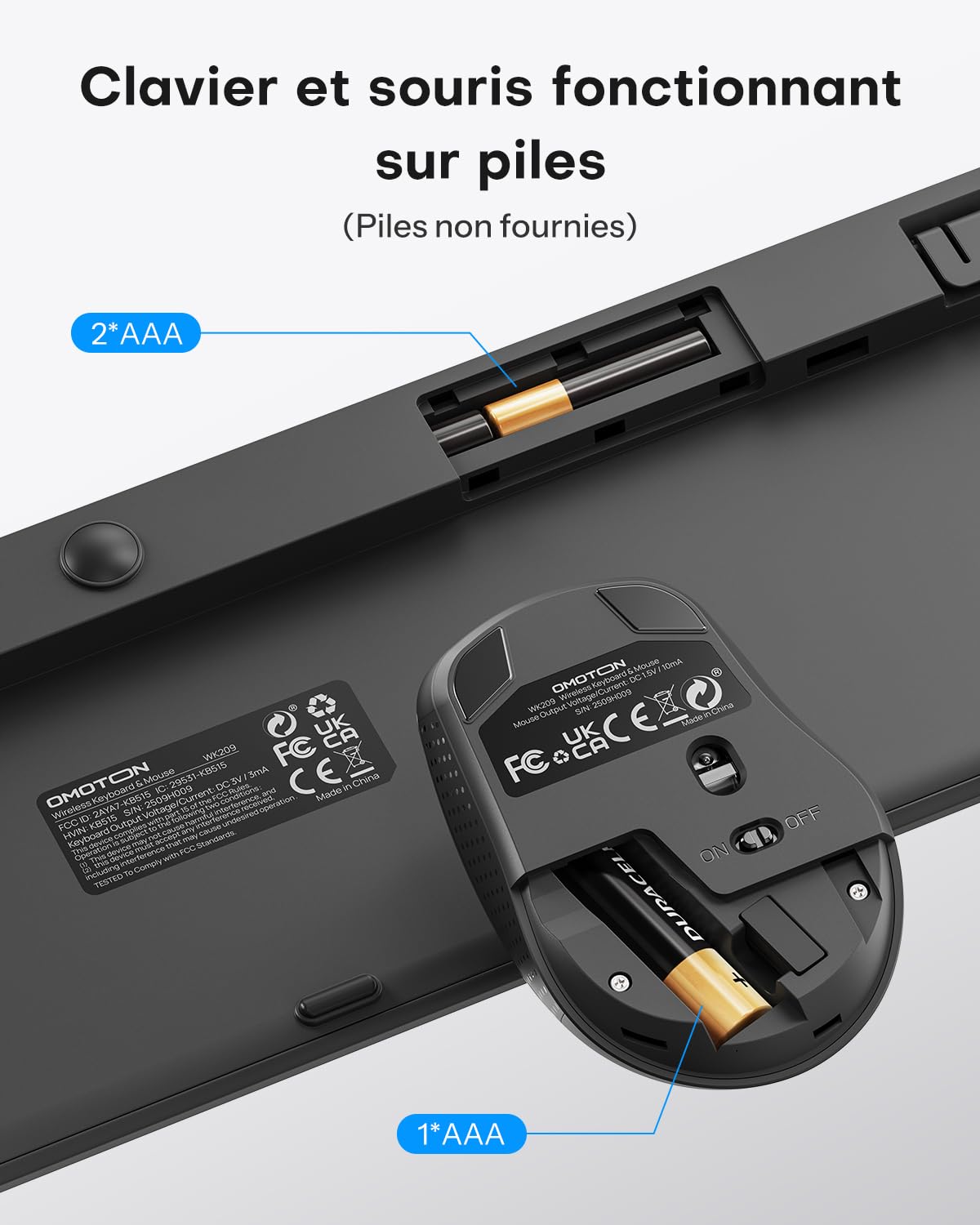 OMOTON Ensemble Clavier et Souris sans Fil AZERTY 2.4GHz pour Windows
