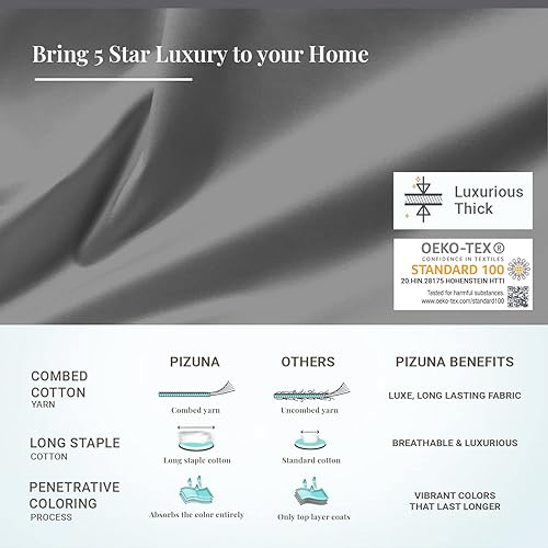 Miniatura 10 de Pizuna Sábanas de algodón puro 100% tamaño matrimonial, sábanas de satén de algodón de fibra larga de 600 hilos con bolsillo profundo de 15 pulgadas