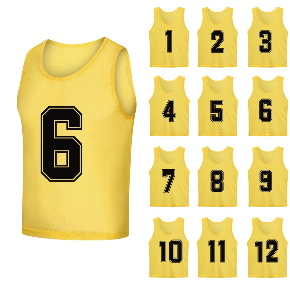 12 Stück (1–12) nummerierte Pinnies/Fußball-Trainings-Lätzchen/Basketball-Trikots für Kinder, Jugendliche und Erwachsene