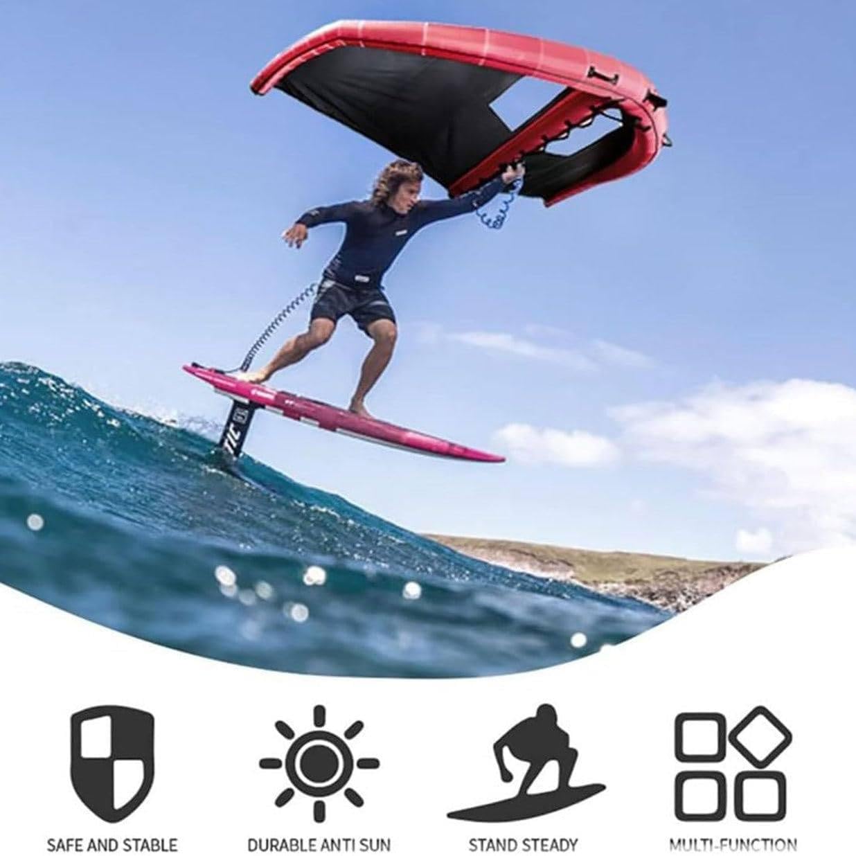 Aufblasbares Hydrofoil Board mit Handsegel und Kitesurfflügel für Wassersport und Kiteboarding