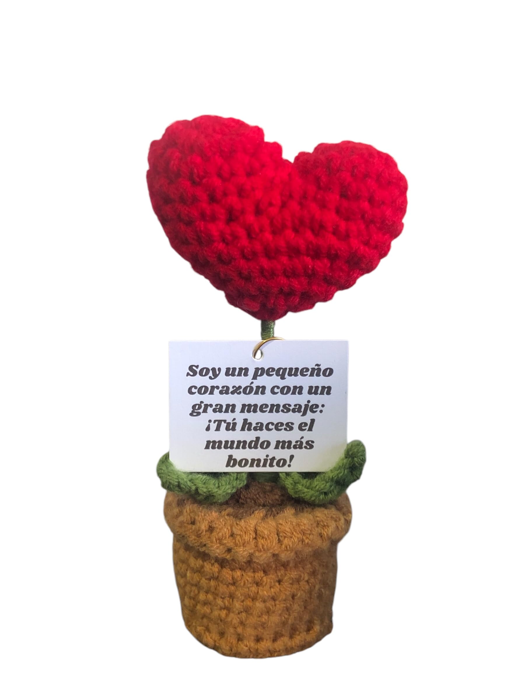 Regalo original Corazón de Ganchillo hecho a mano - Mensaje Motivacional – Incluye Bolsita para Regalo – Cumpleaños, Aniversario, Detalle Especial Pareja, amiga/amigo, hijo/hija, abuela, familiar