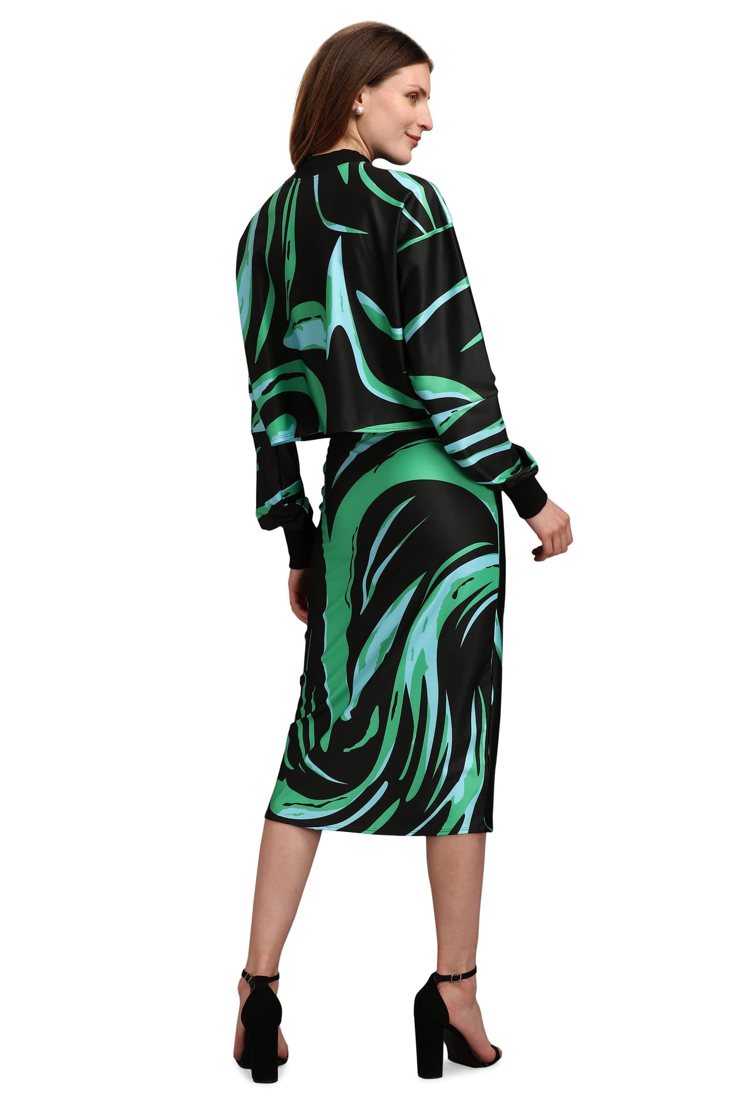 Purvaja Women's Polyester Blend Cocktail Midi Dress (Maxi-033-Sea Plant-M_Rama