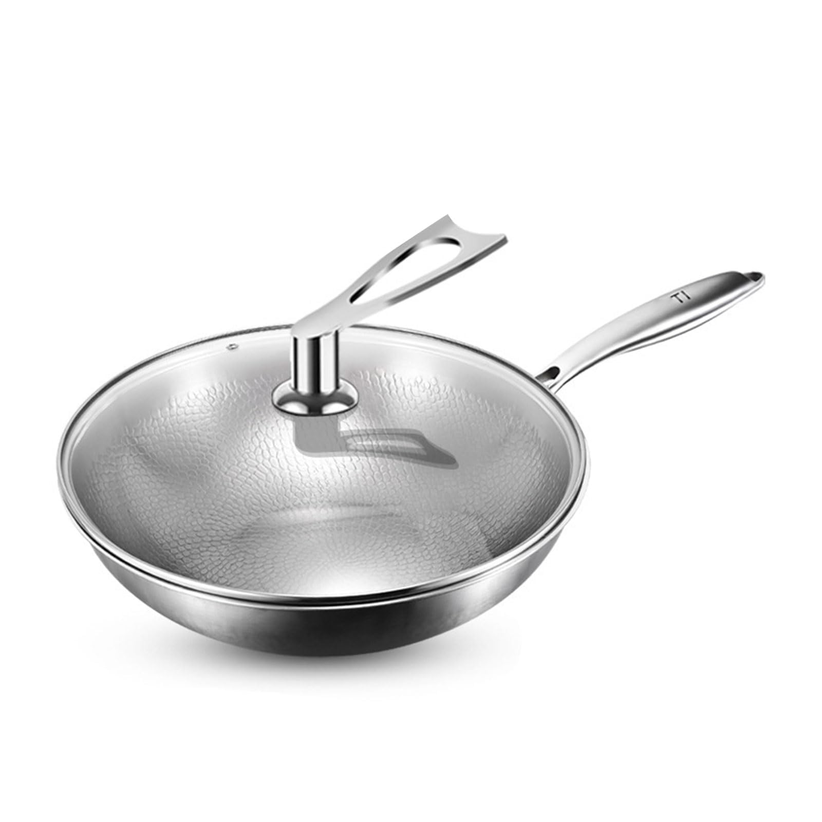 Padella in Titanio Wok Antiaderente con Coperchio, Attrezzi da Cucina Non Rivestiti Compatibili con Gas, Induzione(Size:32cm)