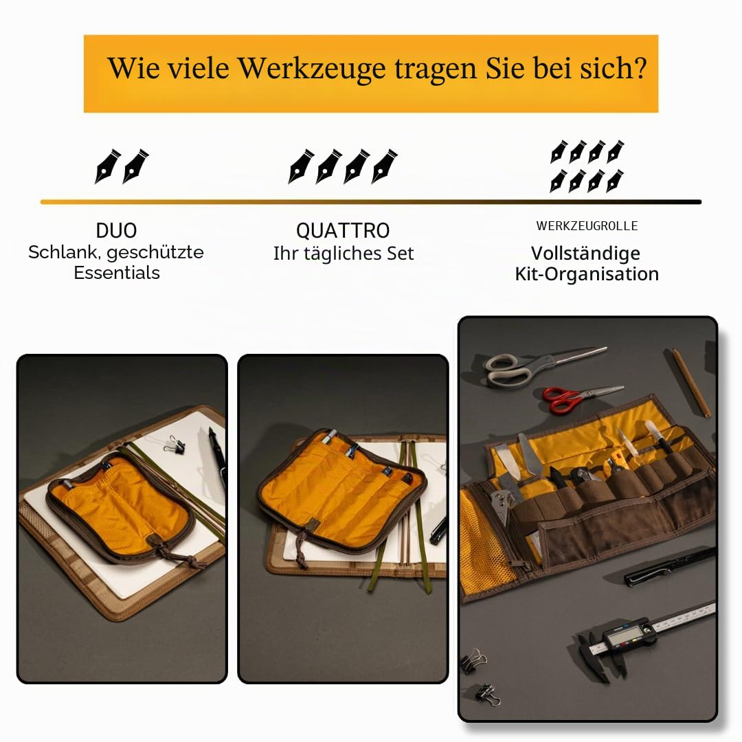LOCHBY Werkzeugrolle, Mehrzweck-Werkzeugtasche, Stiftrolle – gewachste Leinwand und Aluminiumhaken – stilvoll und langlebig für den täglichen Gebrauch, Reisen und Kunst