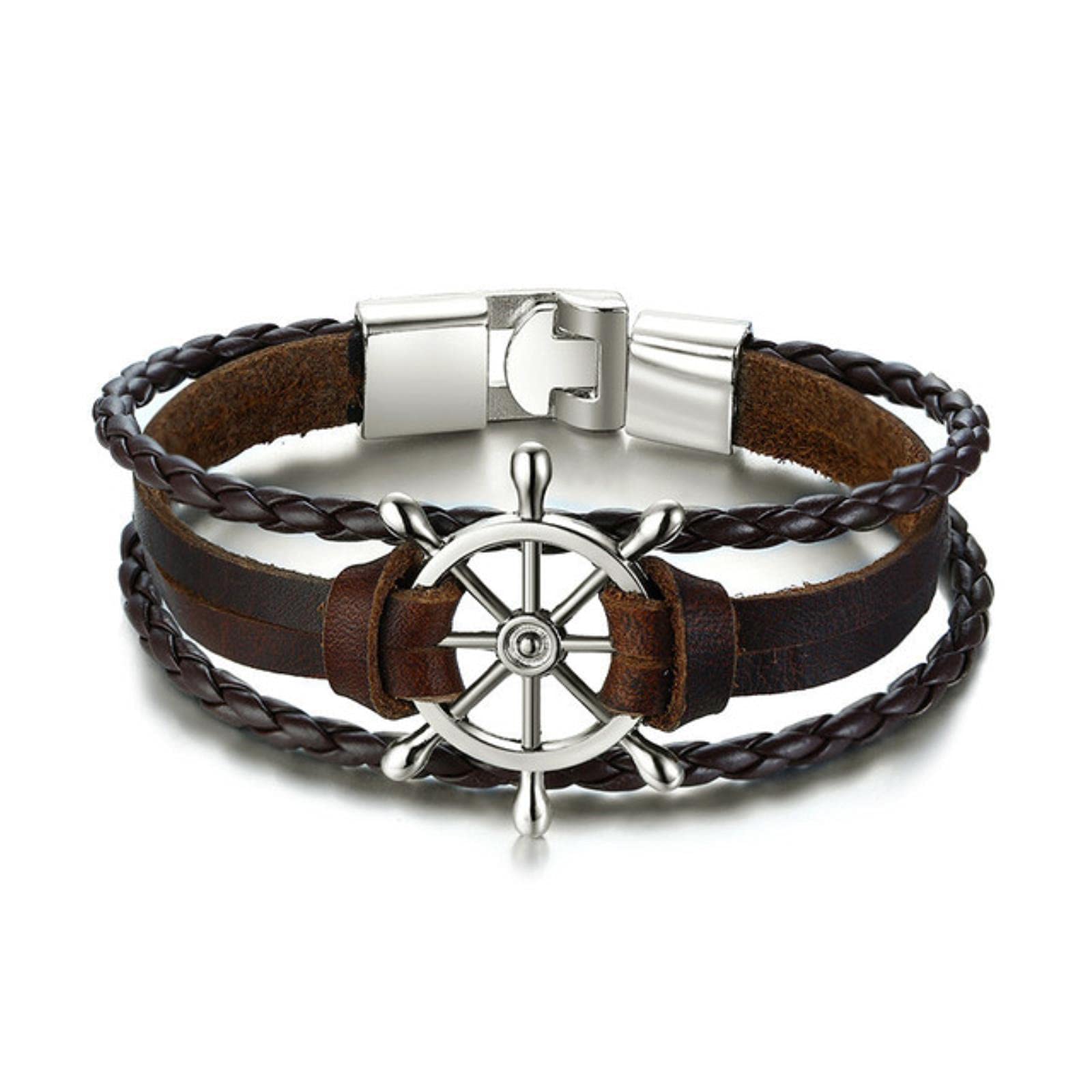 LYGXWJFC Neues Vintage-Ruder-Charm-Armband für Herren, mehrlagiges Lederseil-Armband, Armreif, Lederarmband