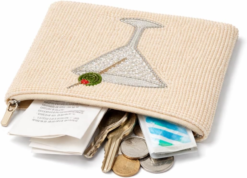 Beaded Coin Purse Change Zipper Pouch Wallet Olive Martini image 3