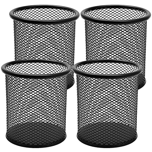 DIFIT 4PC Holder, Metal Pot, Black Mesh Pen Holder, Portable Durable Cup for Desk Office/Learning/School/Home