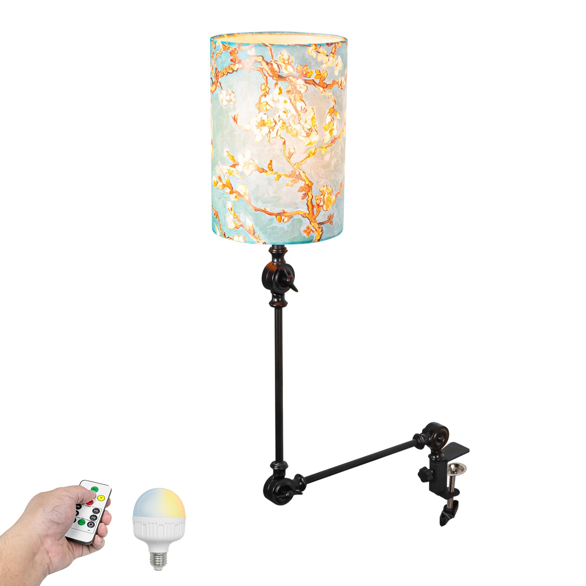 Wiederaufladbar Klemmleuchte mit Fernbedienung, Einstellbar Clip auf Schreibtisch Leselampe,Dimmbar Clamp Nachttischlampe mit Flexarm für Schreibtisch Nachttisch Regal-bunt-DZ0034