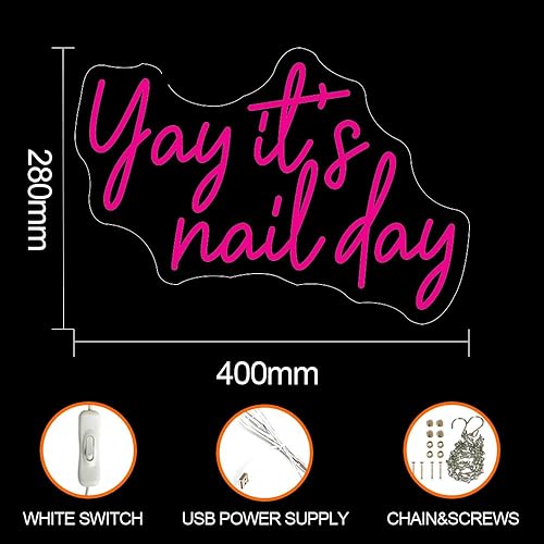 Miniatura 6 de Yay It's Nail Day - Letrero de neón para decoración de pared, letrero de neón de uñas para salón de uñas, letrero de ventana de uñas de neón rosa,