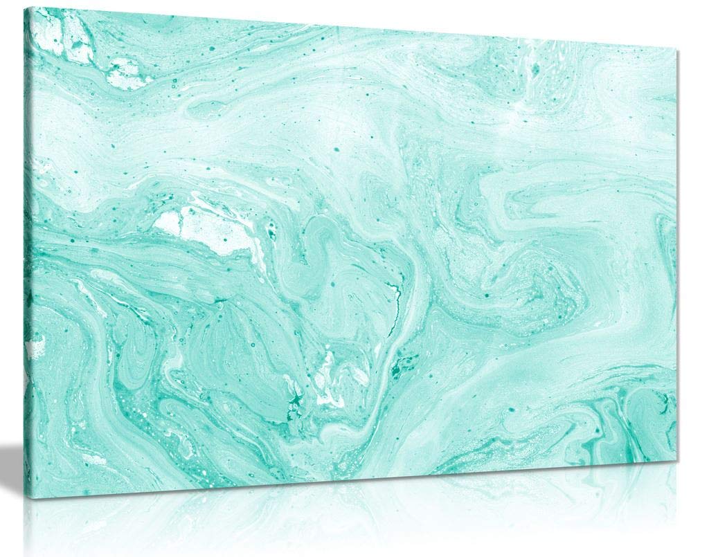 Panther Print Teal Mermaid Teal Marble Canvas Wall Art Picture Print (24X16)