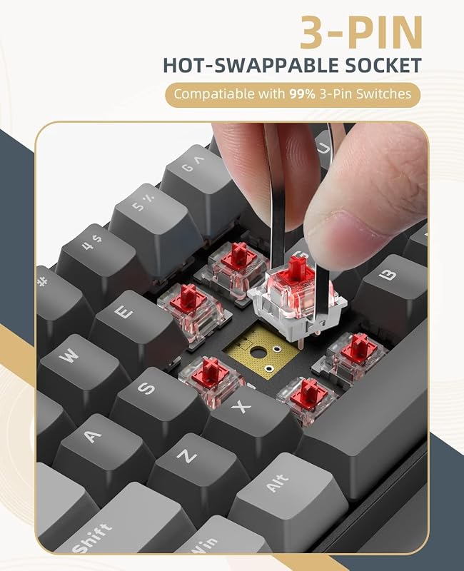 YINDIAO K68 Wireless Mechanikus Gaming Billentyűzet 68 Gomb Bluetooth 2.4GHz Szürke