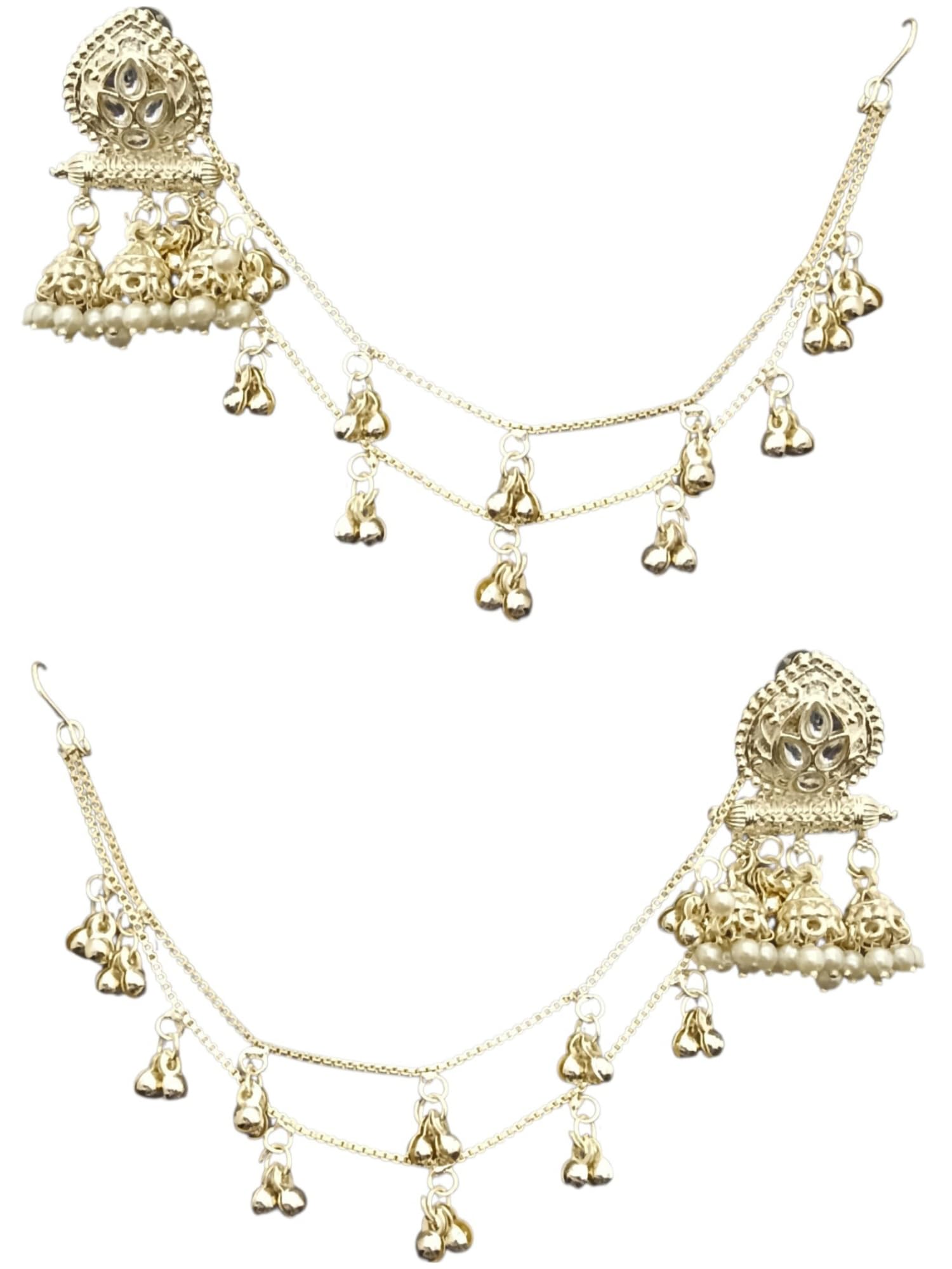 kundan earrings with pearls kashmiri ghungroo kaan chain set