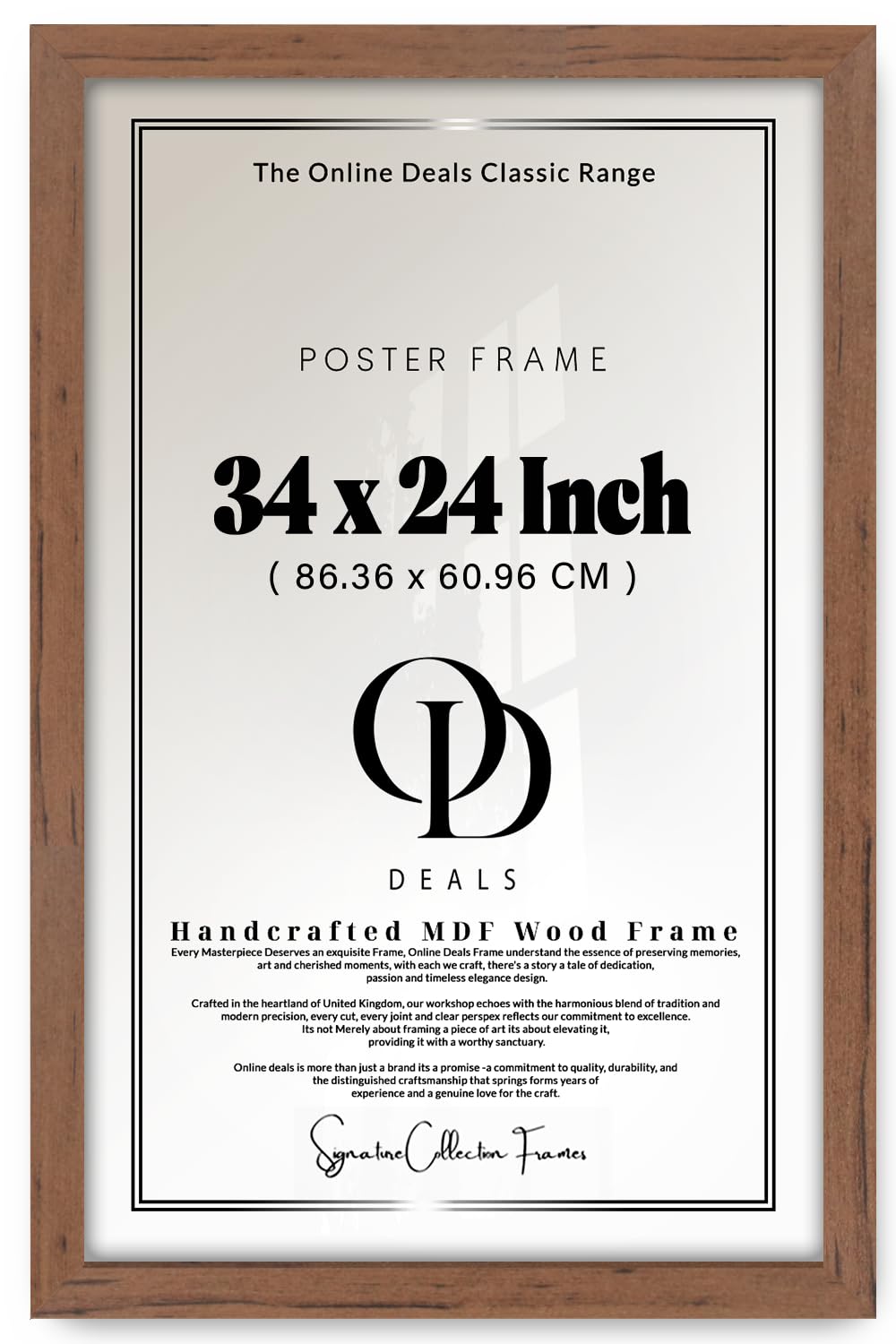 OD Deals | 34 X 24 Inch Picture Frame (86.36 X 60.96 CM) — Flat Style MDF Photo Frame With Clear Perspex For Poster Photo Print Display In Living Room Wall Decor Walnut — With Hanging Kit