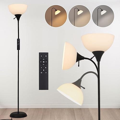 Miniatura 1 de Lámparas de pie para sala de estar con control remoto, brillo continuo ajustable y temperatura de color de 2700 K-6500 K, lámpara de pie de cuello
