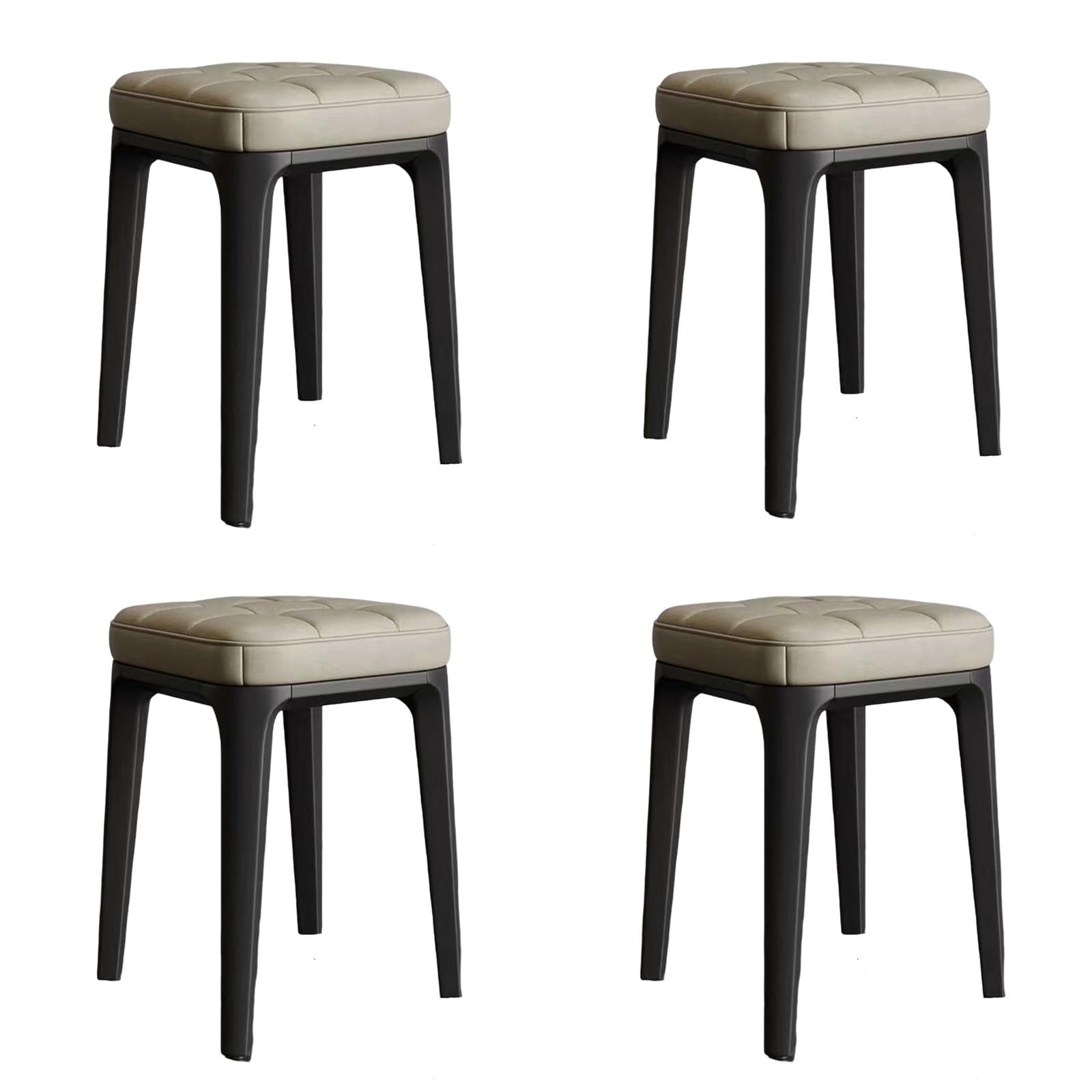 Tabourets empilables simili-cuir beige lot de 4 pieds rembourrés gain de place