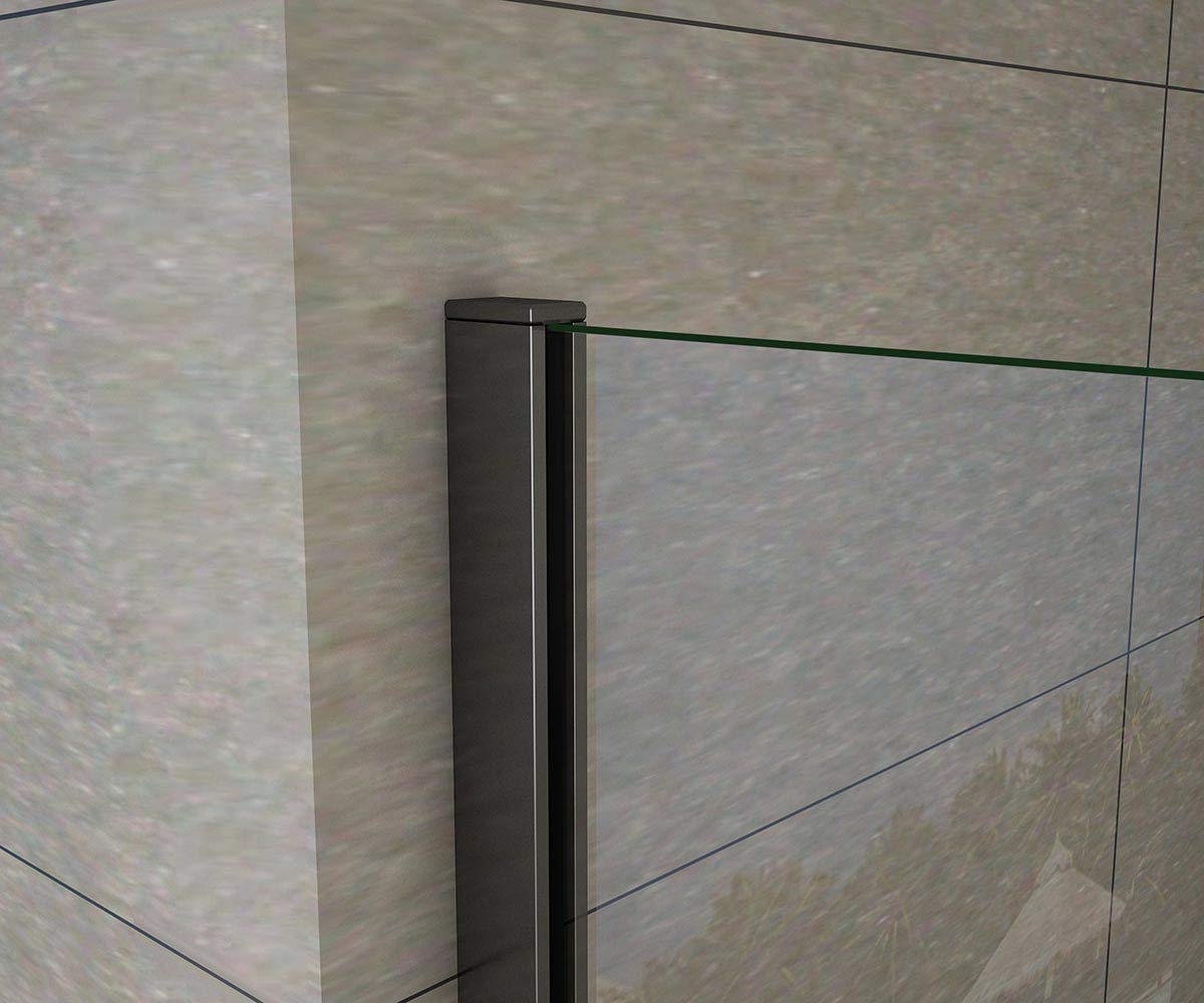 Parete Doccia Walk-In 100x200cm Vetro 8mm easy clean Barra Tagliabile: 90cm | Telaio Nero Opaco, Vetro Temperato, Stabilizzatrice