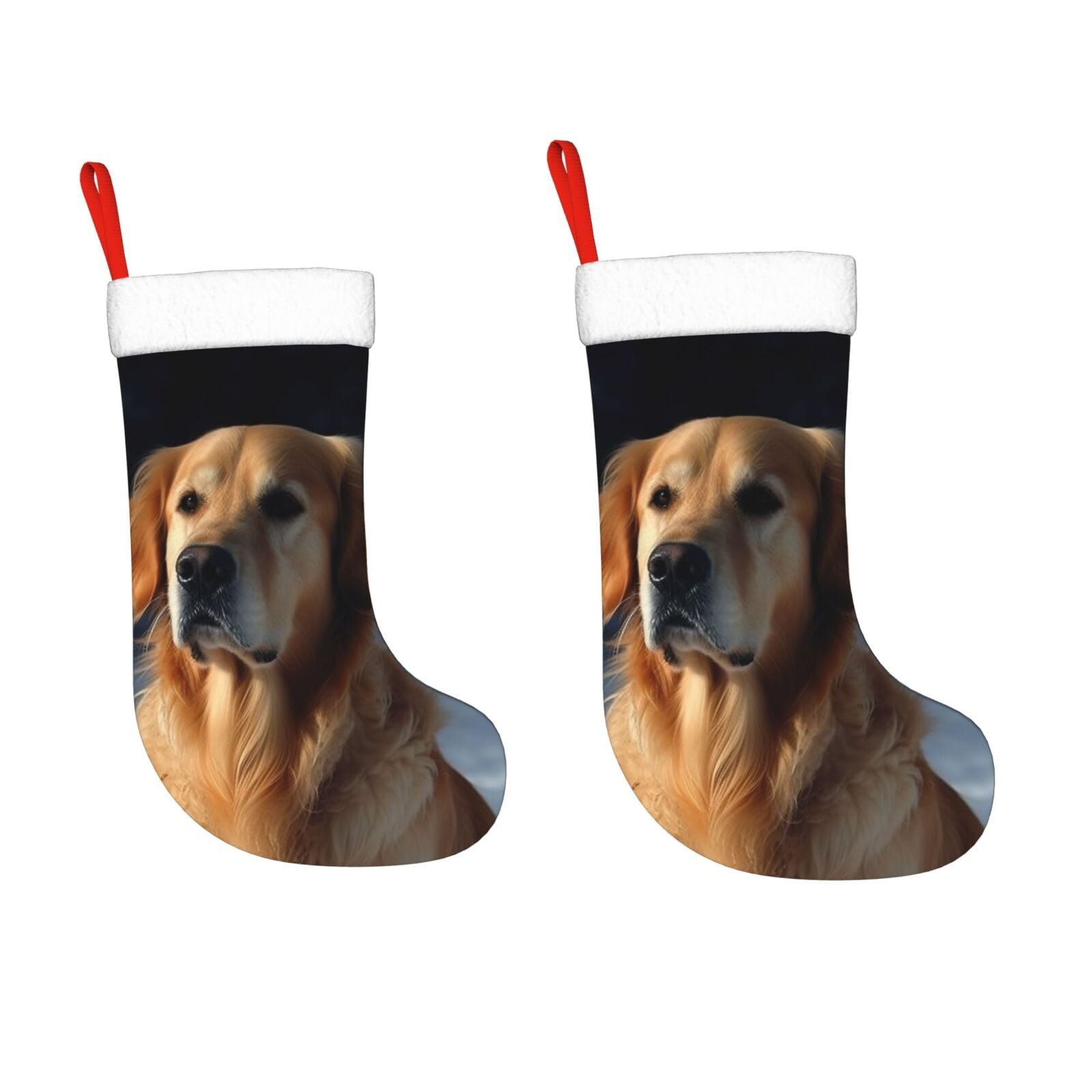 KLOPH 2 Pack 18 Inches Christmas Stockings Personalized Golden Retriever Xmas Stocking Hanging Decoration Fireplace Stocking for Holiday Xmas Tree Christmas Fireplace Decor Gifts