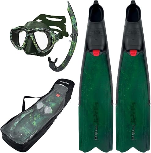 Miniatura 7 de SEAC Tris Motus - Juego de aletas de buceo de camuflaje de motus largas y libres, una máscara y un esnórquel de chorro